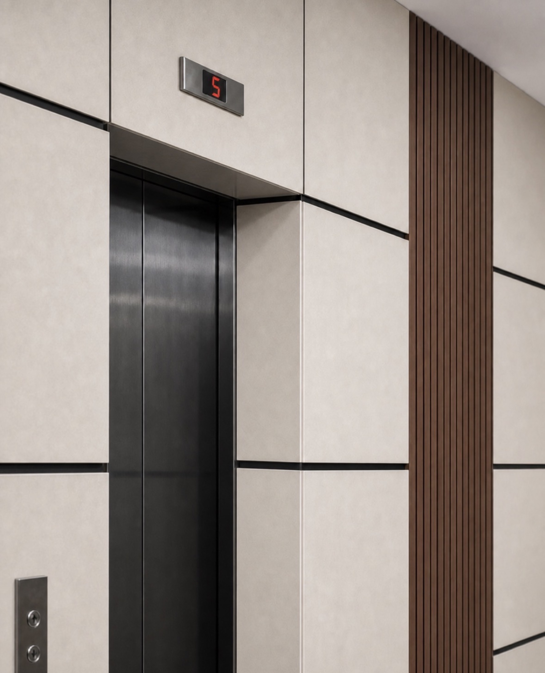 Çayırlı İş Merkezi asansör çevresi panel ve derz detayı
